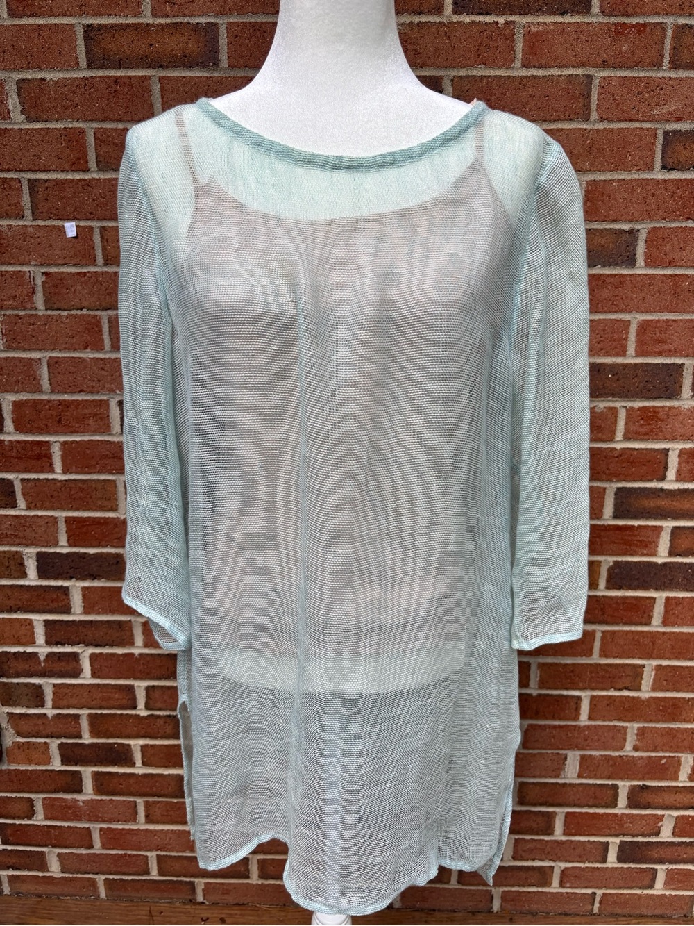 Eileen Fisher Organic Linen Open Knit Tunic Sweater Seafoam Green Size M - Picture 3 of 10